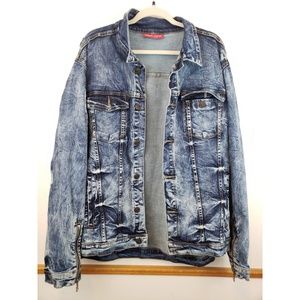 Denim House Mens Distressed Button Up Jean Jacket
